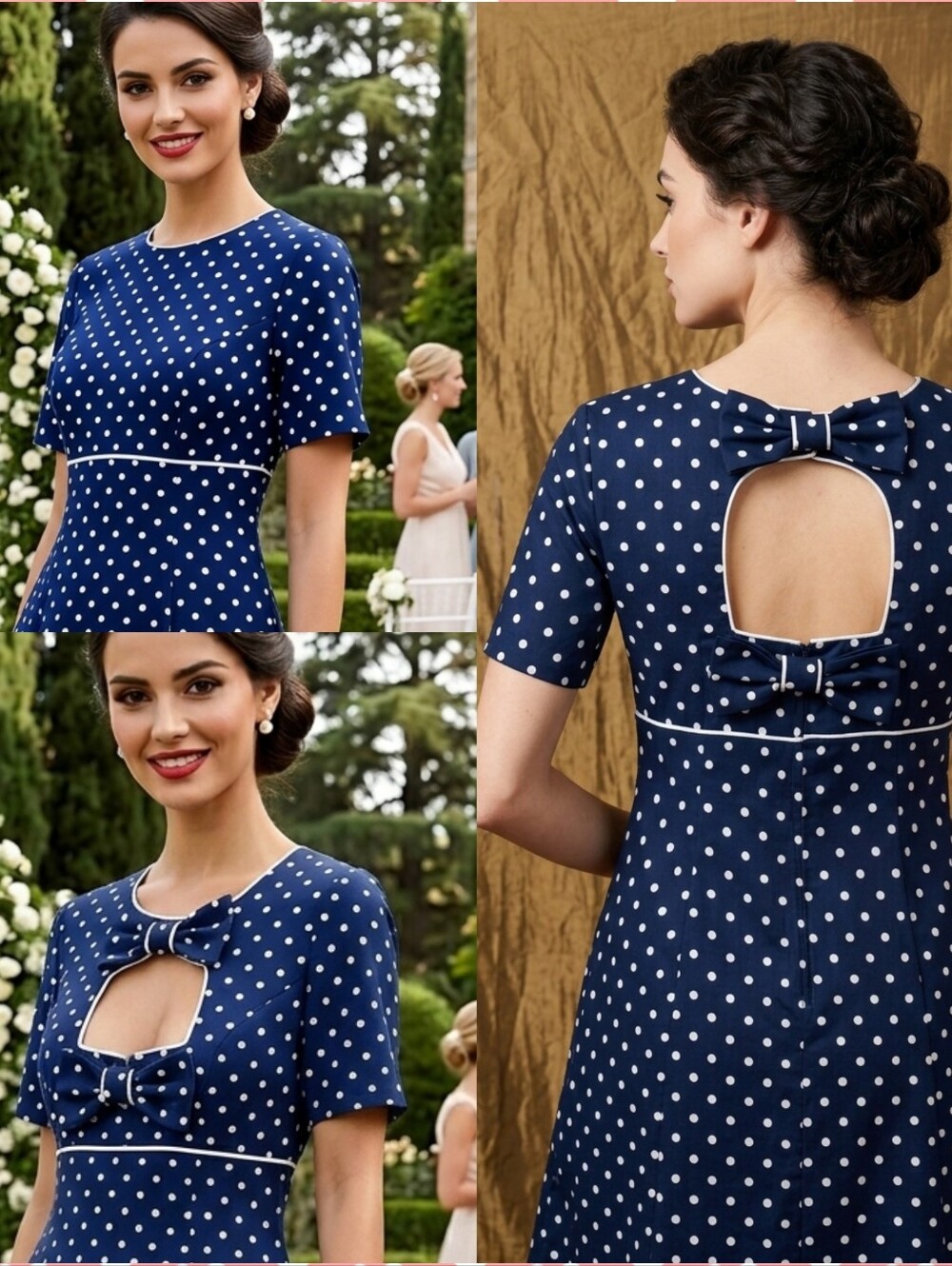 Melissa Navy and White Polka Dot Midi Dress